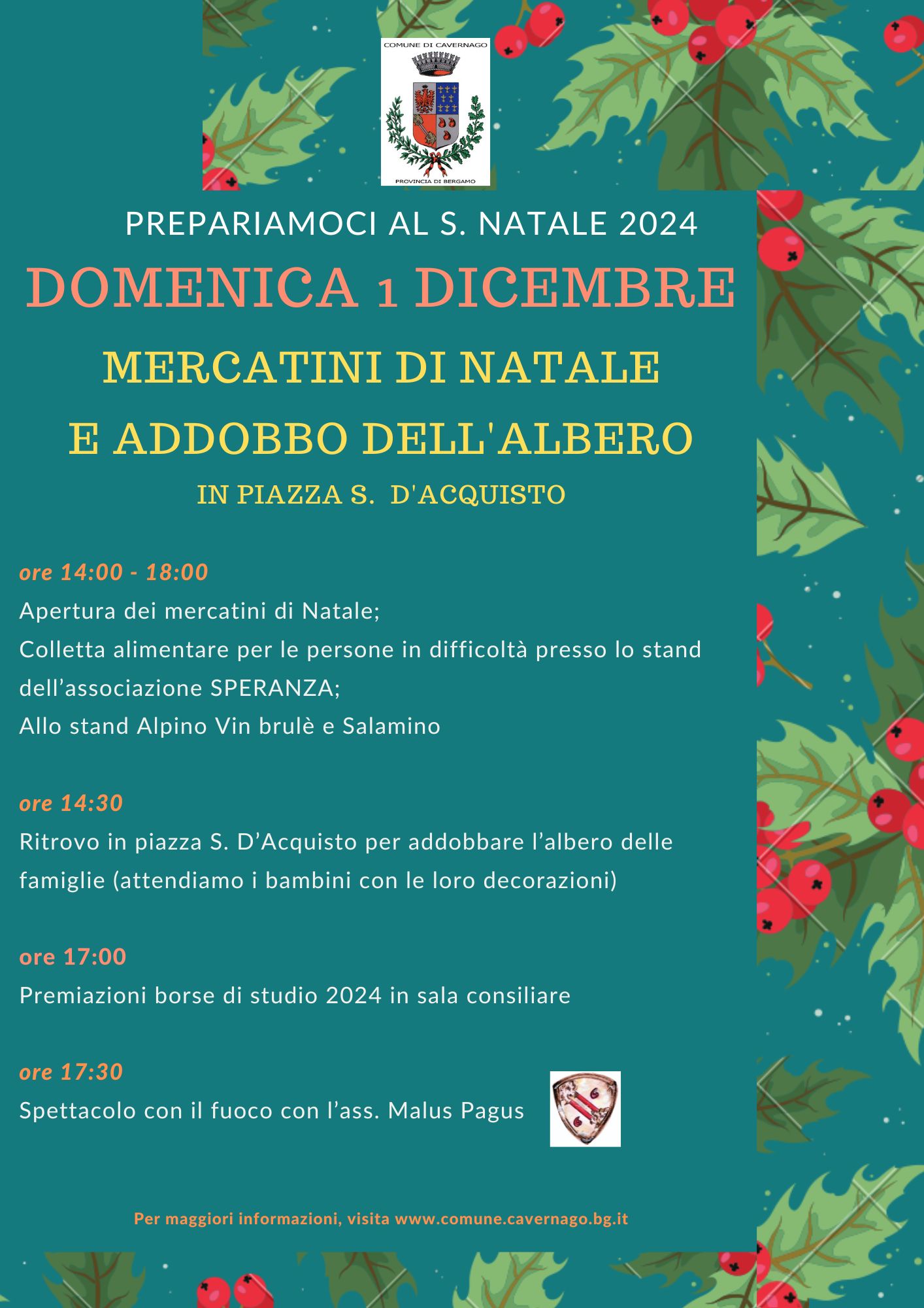 Domenica 1 dicembre siete tutti invitati a unirvi a noi in piazza Salvo D’Acquisto per la tradizionale giornata dedicata all’attesa del Santo Natale! 🎄✨

Un’occasione speciale per vivere insieme la magia delle feste, con  musica natalizia, e l’immancabile atmosfera calda e accogliente che solo il Natale sa portare. Non vediamo l’ora di condividere con voi momenti di gioia, speranza e comunità!

Vi aspettiamo numerosi per trascorrere una giornata all’insegna della condivisione e del calore natalizio. Non mancate! Per l'occasione ci sarà anche la colletta alimentare.